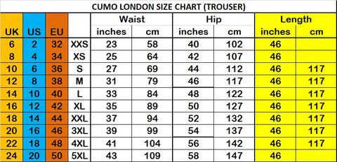 Kargozary Size Chart for Trousers and Jumpsuits